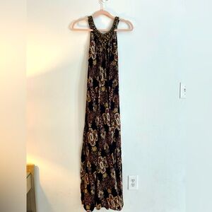 Dashiki Long Sleeveless Dress with Double Slits on Both Sides